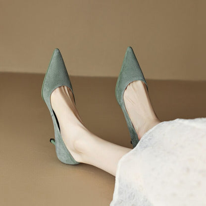 creamtopmall NEW Spring Women Shoes Pointed Toe Thin Heel Pumps for Women Sheep Suede High Heels Green Women Stiletto Heels zapatos de mujer