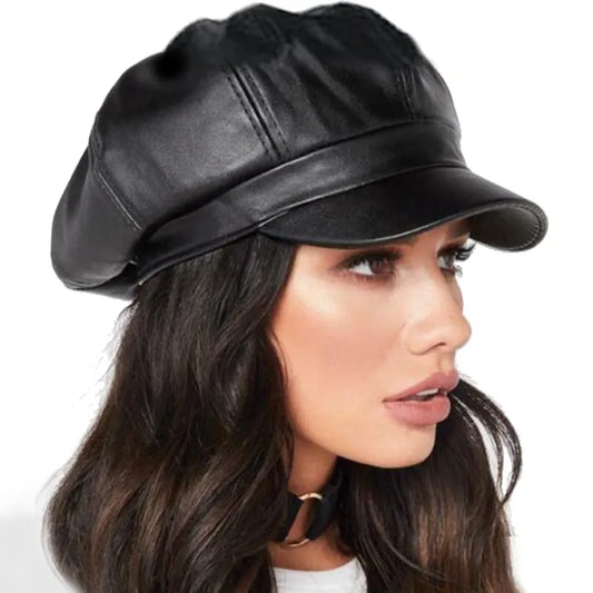 Antmvs-Women Men PU Leather Berets Hat Retro British Solid Beret Baseball Cap Outdoor Sun Hat Winter Warm Octagonal Hats Newsboy Caps