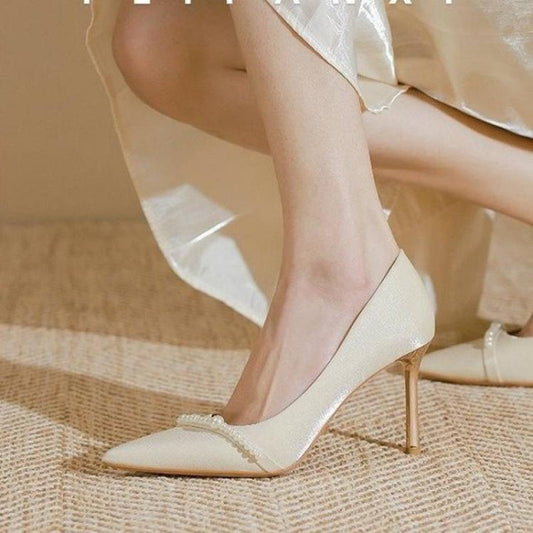 creamtopmall Women's Pumps Pointed Toe Slip-On Female Pumps Summer New Solid Fashion Daily Sweet Leisure Party High Heel Ladies Shoes