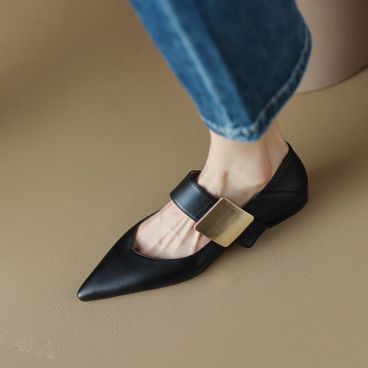 creamtopmall 2023 new spring women pumps natural leather 22-24.5cm length cowhide+pigskin full leather Metal square Buckle Mary Jane shoes