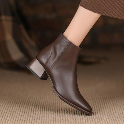 creamtopmall Women's Ankle Boots Autumn Chelsea Leather Casual Med Heels Pointed Ladies Shoe Elegant Retro Females Shoes Soft Fashion