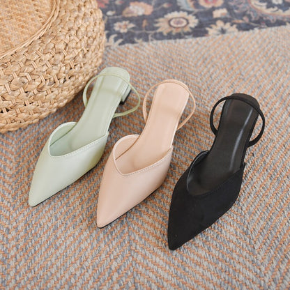 creamtopmall Women Sandals Summer Pointed Toe Square Med Heel Solid Back Strap Lady Pumps Leisure Fashion Concise Casual Females Shoes