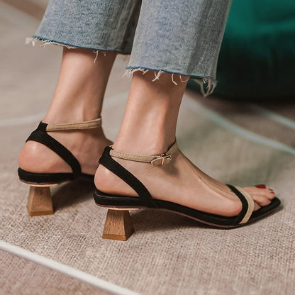 creamtopmall New Fashion Women's Shoes Casual Buckle Strap Shoes Women's Sandals Thick Heel Ankle Strap Narrow Strap Summer Sandals