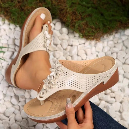 Summer Women Wedge Slippers Outdoor Beach Casual Flip Flop Advanced Open Toe Anti-Slip Sandals Artificially Sewn Handmade Shoes