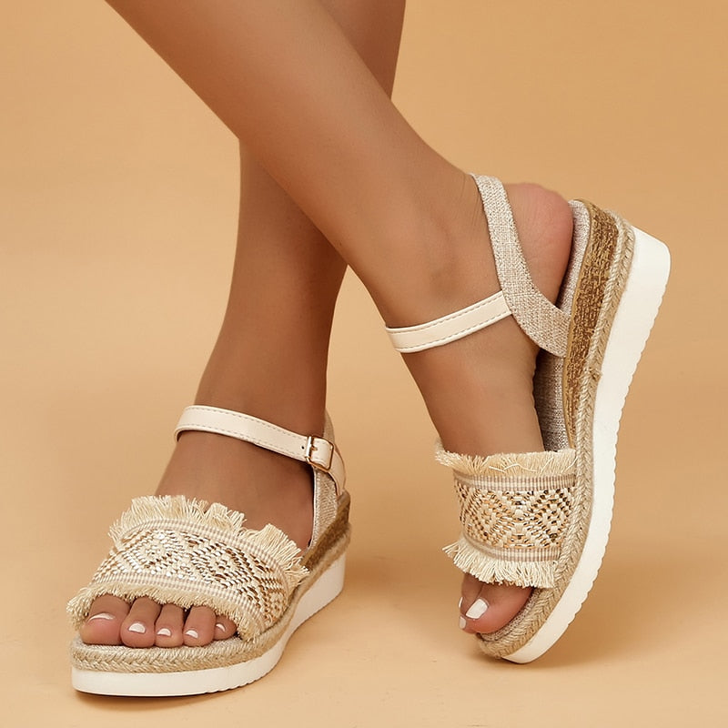 creamtopmall Style Printed Wedge Sandals for Women Summer 2023 Non Slip Platform Shoes Woman Lightweight Casual Gladiator Sandalias