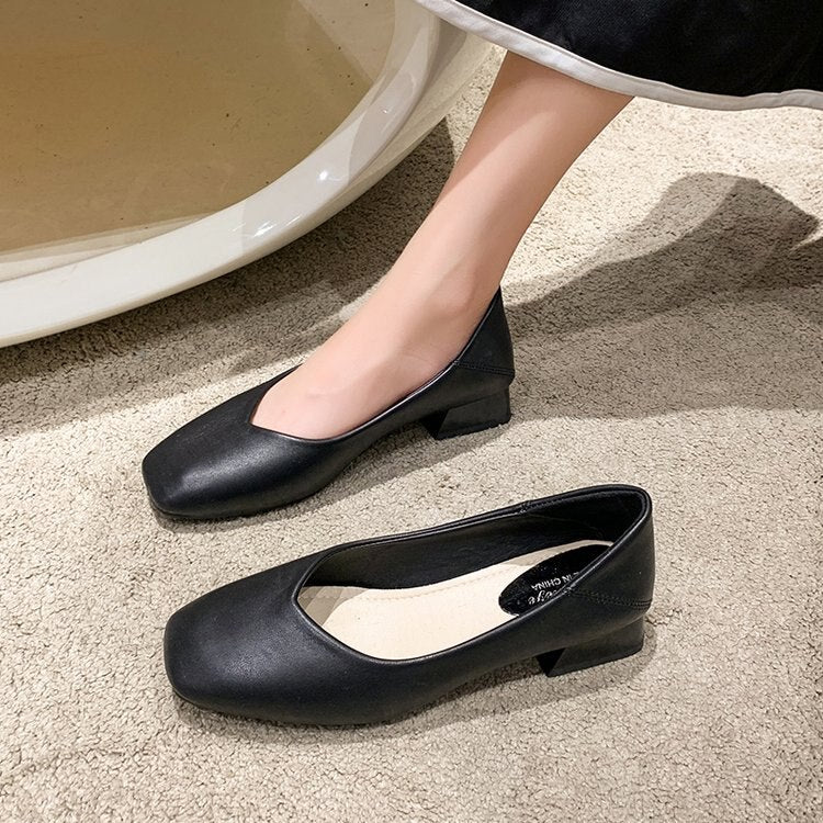 creamtopmall New Fashion Exquisite Ladies Beautiful Solid Color Shallow Mouth Thick Heel Soft Sole Pointed Toe Heel Shoes Ladies High Heels