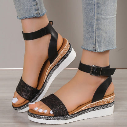 creamtopmall Amkle Strap Wedge Sandals for Women Summer  High Heel Open Toe Buckle Gladiator Shoes Woman Non Slip Platform Sandals Female