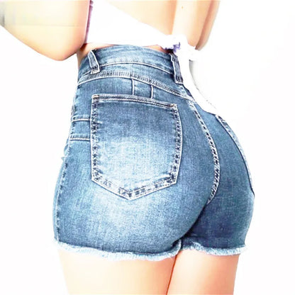 creamtopmall-Large Size Sexy Ripped Denim Shorts Girl New High Waist Skinny Hips Stretch Leg Length Tight Tight Stretch Hips Jeans Women