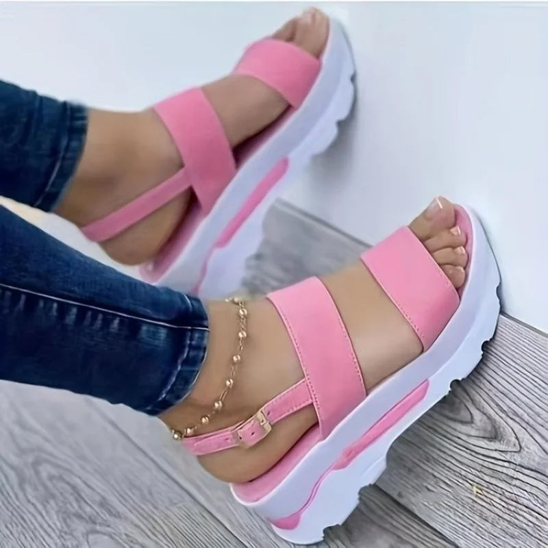 creamtopmall-Women Comfortable Outdoor Sandals Casual Plus Size Slippers Round on Plus Size Wedge Shoes Sandalias Mujer