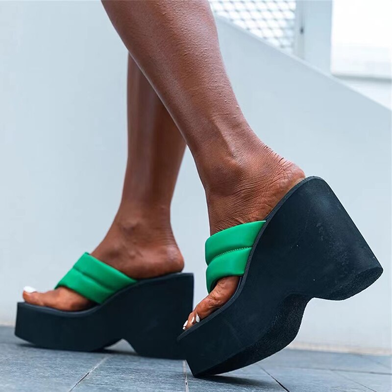 Antmvs Gothic Chunky Platform Sandals Women Green Clip Toe Wedges Slippers Woman Summer Thick Bottom Female Flip Flops Plus Size