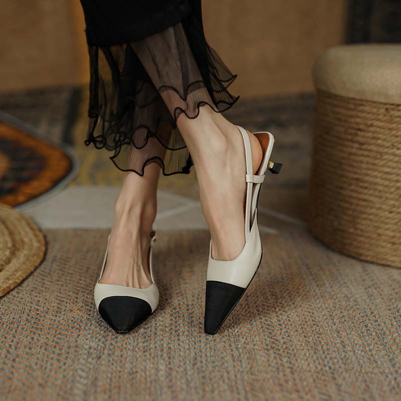 creamtopmall New Summer Women Slingback Sandals Pointed Toe Mid Heel Females Slippers Elegant Cozy Vintage Girl Office Banquet Footwear