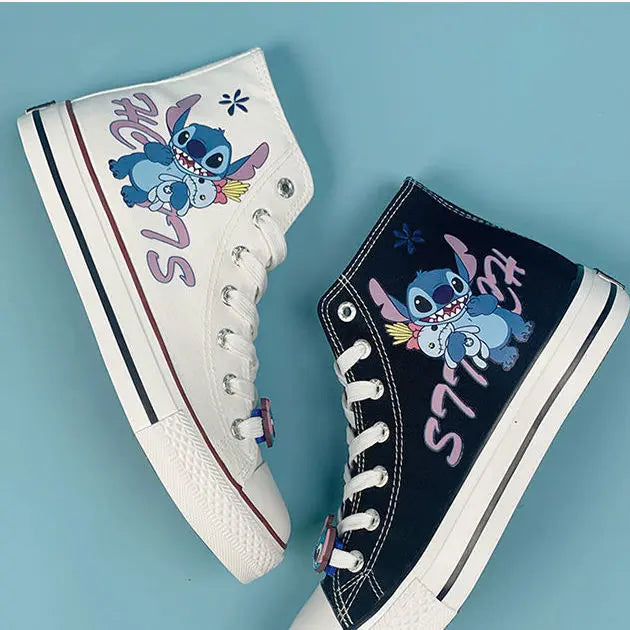 creamtopmall-Lilo & Stitch Canvas Shoes Cute Cartoon Little Monster Pattern Shoes Fashion Casual Sports High and Low Canvas Shoes