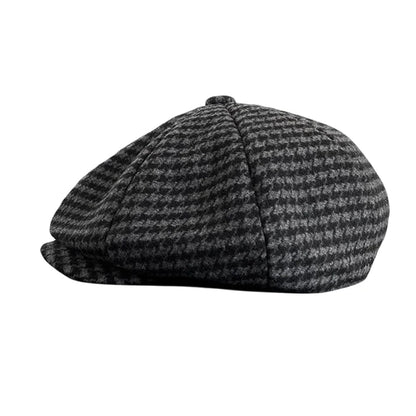 creamtopmall-Retro Plaid Newsboy Hat Men Beret Black Beret Hats Peaked Octagonal with Brim Caps Winter Spring Beret NC16