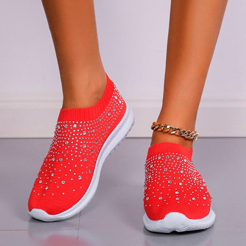 Antmvs Shining Crystal Flats Shoes for Women Plus Size Breathable Mesh White Sneakers Woman  Spring Summer Soft Sole Sports Shoes