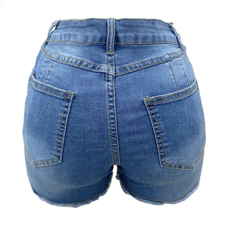 creamtopmall-Large Size Sexy Ripped Denim Shorts Girl New High Waist Skinny Hips Stretch Leg Length Tight Tight Stretch Hips Jeans Women