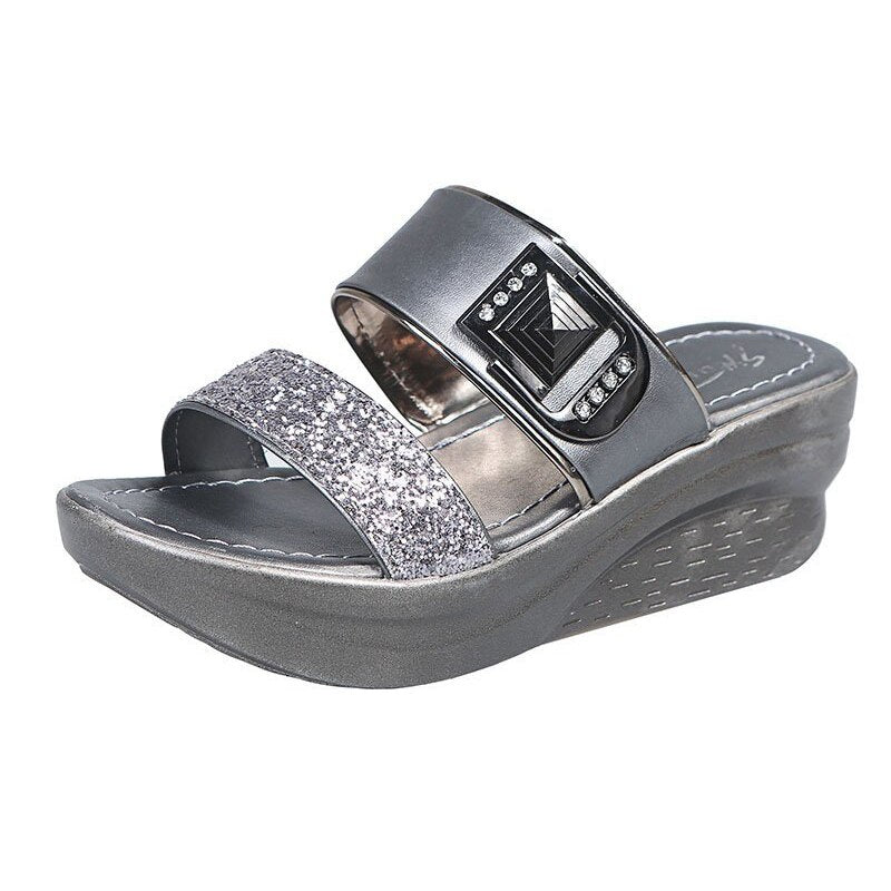 Antmvs Gold Silver Sequin Platform Sandals Women Summer  Non Slip Wedges Beach Slippers Woman Fashion Thick Bottom Sandalias Mujer