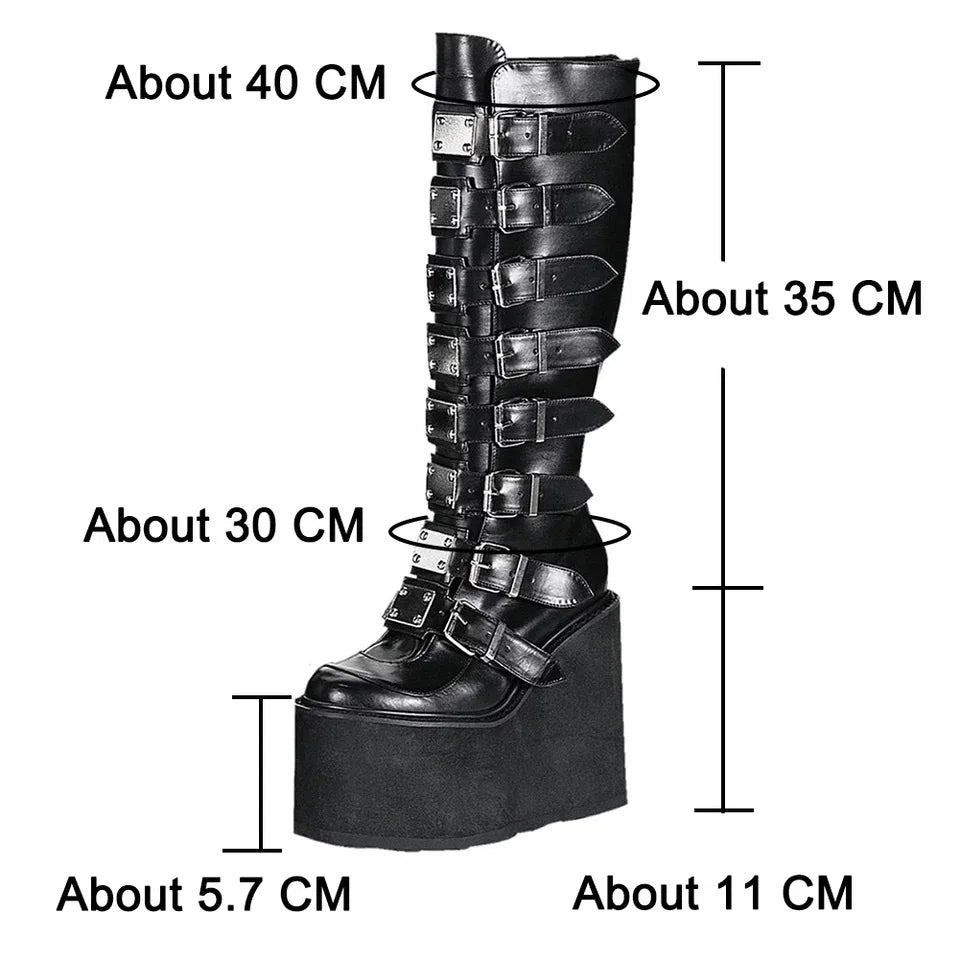 creamtopmall-Punk Women Boots Ladies Cosplay High Boots Comfort Long Tube Leather Boots Black Platform High Wedges Women Shoes Gothic Style