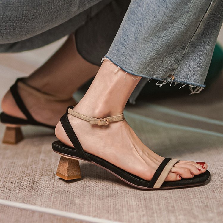 creamtopmall New Fashion Women's Shoes Casual Buckle Strap Shoes Women's Sandals Thick Heel Ankle Strap Narrow Strap Summer Sandals