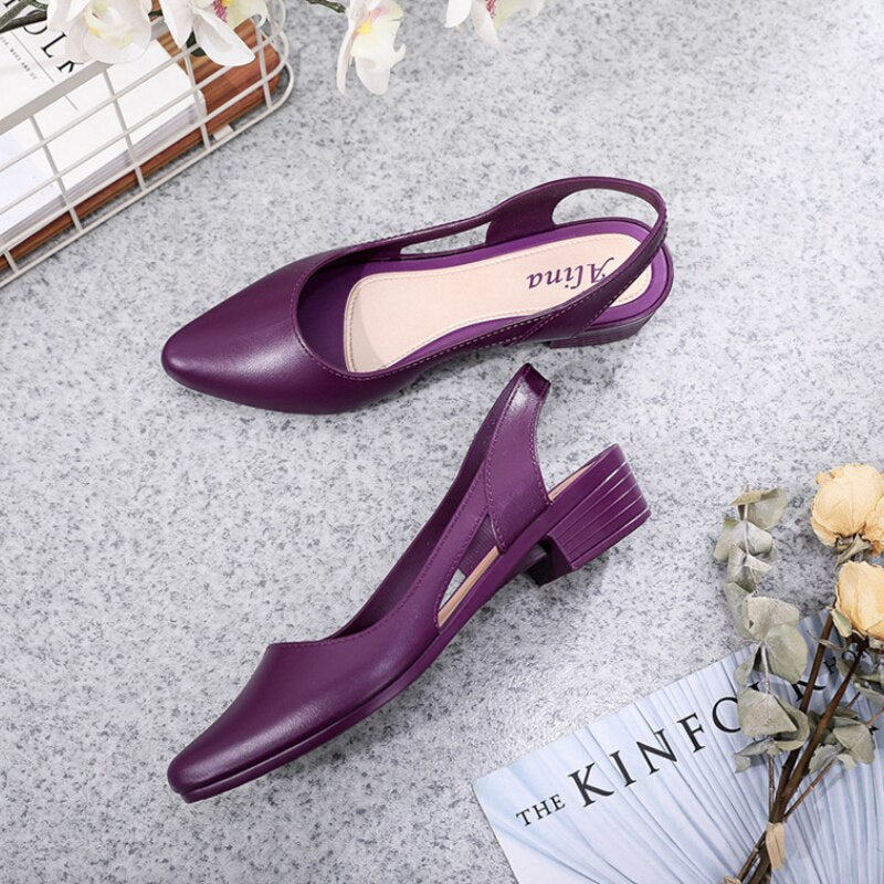 Graduation Gift Jelly Sandals Women Pointed Toe Chunky Med High Heels Flip Flops Slingback Casual Candy Skidproof Beach Shoes for Women Mujer