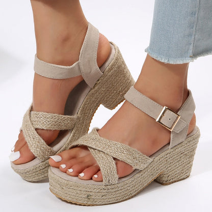 creamtopmall Weaving Wedge Heel Sandals for Women Summer 2023 Espadrilles Platform Slippers Woman Thick Bottom Non Slip Beach Sandalias Mujer