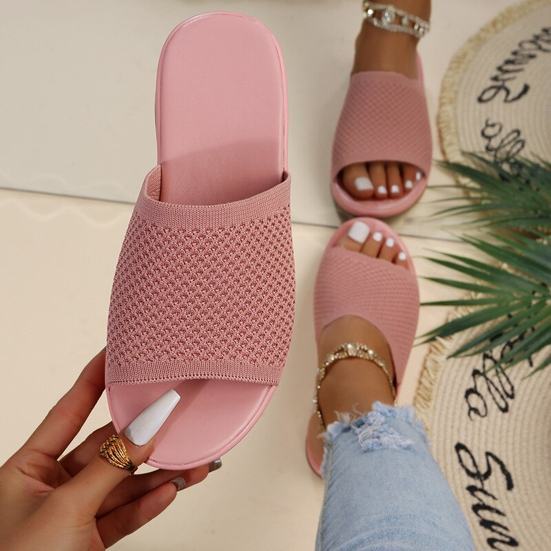 Antmvs  New Summer Flying Woven Flat Non-slip Casual Breathable Outdoor Beach Comfortable Women's Slippers or Indoor Home Shoes