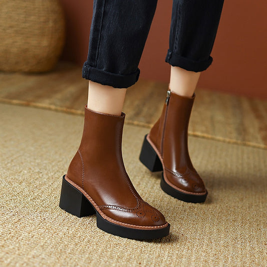 creamtopmall 2023 Autumn Winter Women Boots Round Toe Chunky Heel Women Shoes Solid Ankle Boots Platform Shoes Retro Bullock Chelsea Boots