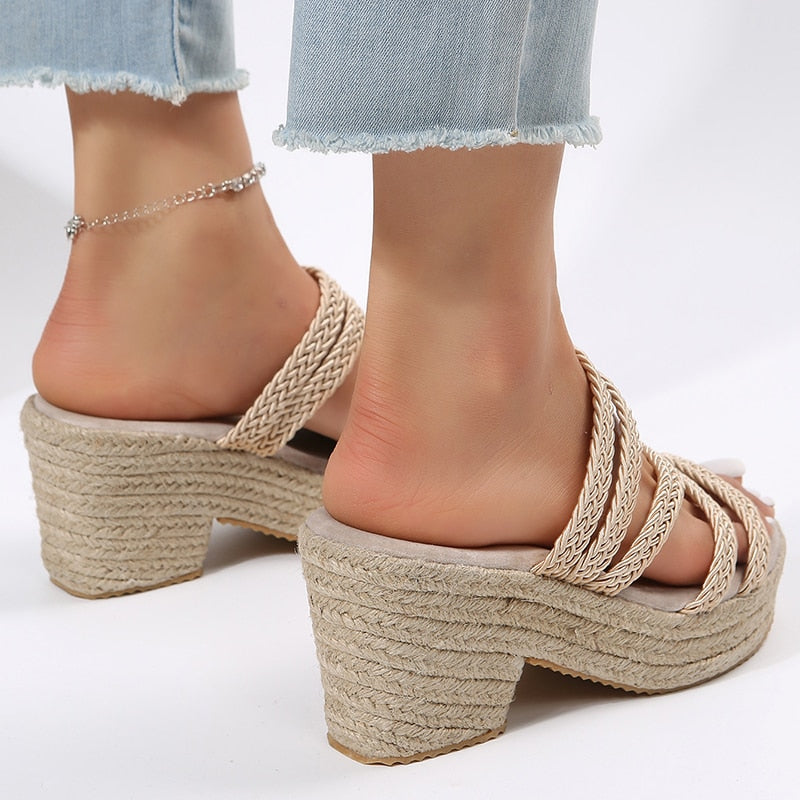 Antmvs Weaving Wedge Heel Sandals for Women Summer  Espadrilles Platform Slippers Woman Thick Bottom Non Slip Beach Sandalias Mujer