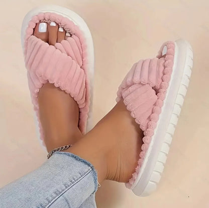 creamtopmall- rNew Women Home Slippers Open-Toe Cross Band Linen Soled Indoor Slides Linen Soled Non-Slip Bathroom Slippers