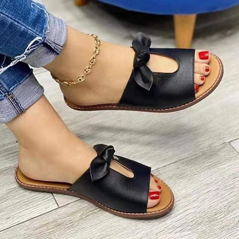 creamtopmall New Summer New Women Leisure Fashion Bow Flat Sandals Sandals Comfortable Soft Bottom Women's Breathable Beach Sandals