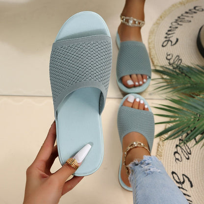 Antmvs  New Summer Flying Woven Flat Non-slip Casual Breathable Outdoor Beach Comfortable Women's Slippers or Indoor Home Shoes