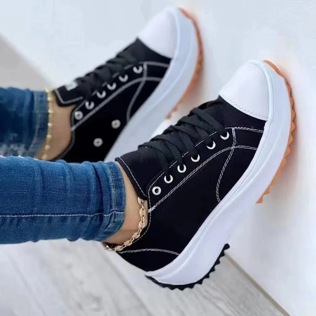 creamtopmallNew Spring autumn Women Sneakers Platform Shoes Female Lace-Up Casual Canvas Shoes Ladies Running Sports Shoes Woman trainer 43