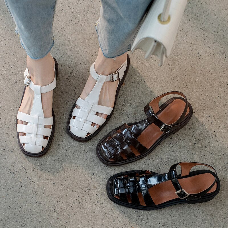 creamtopmall 2023 new Women sandals natural leather 22-25cm cowhide+pigskin+sheepskin full leather Vintage Roman sandals fashion women shoes