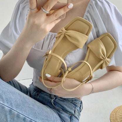 creamtopmall Women Sandals Summer Square Toe Thick Med Heel Back Strap Bukle Lady Shoes Fashion Solid Leisure Concise Females Shoes