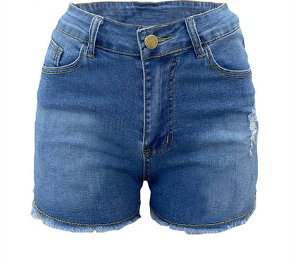 creamtopmall-Large Size Sexy Ripped Denim Shorts Girl New High Waist Skinny Hips Stretch Leg Length Tight Tight Stretch Hips Jeans Women