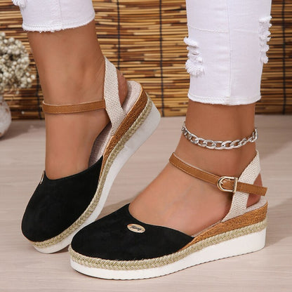 Antmvs Closed Toe Wedge Sandals for Women Summer Buckle Strap Gladiator Shoes Woman Fashion Espadrilles Platform Sandalias Mujer