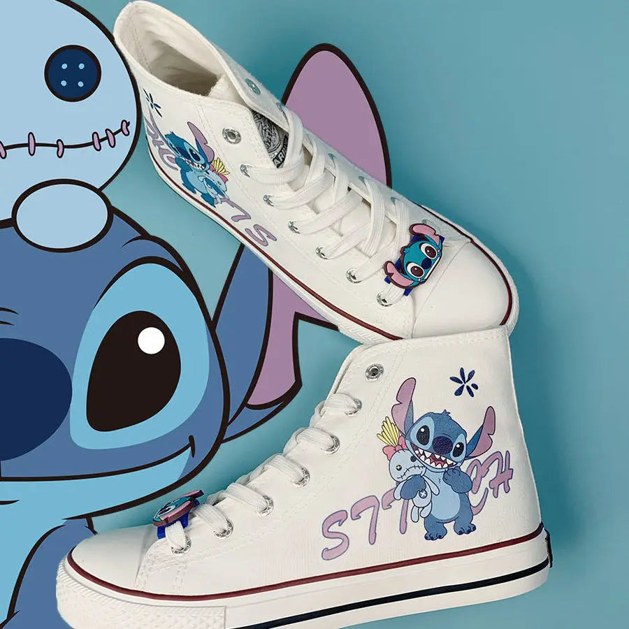 creamtopmall-Lilo & Stitch Canvas Shoes Cute Cartoon Little Monster Pattern Shoes Fashion Casual Sports High and Low Canvas Shoes