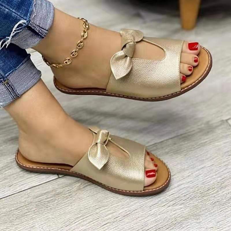 creamtopmall New Summer New Women Leisure Fashion Bow Flat Sandals Sandals Comfortable Soft Bottom Women's Breathable Beach Sandals