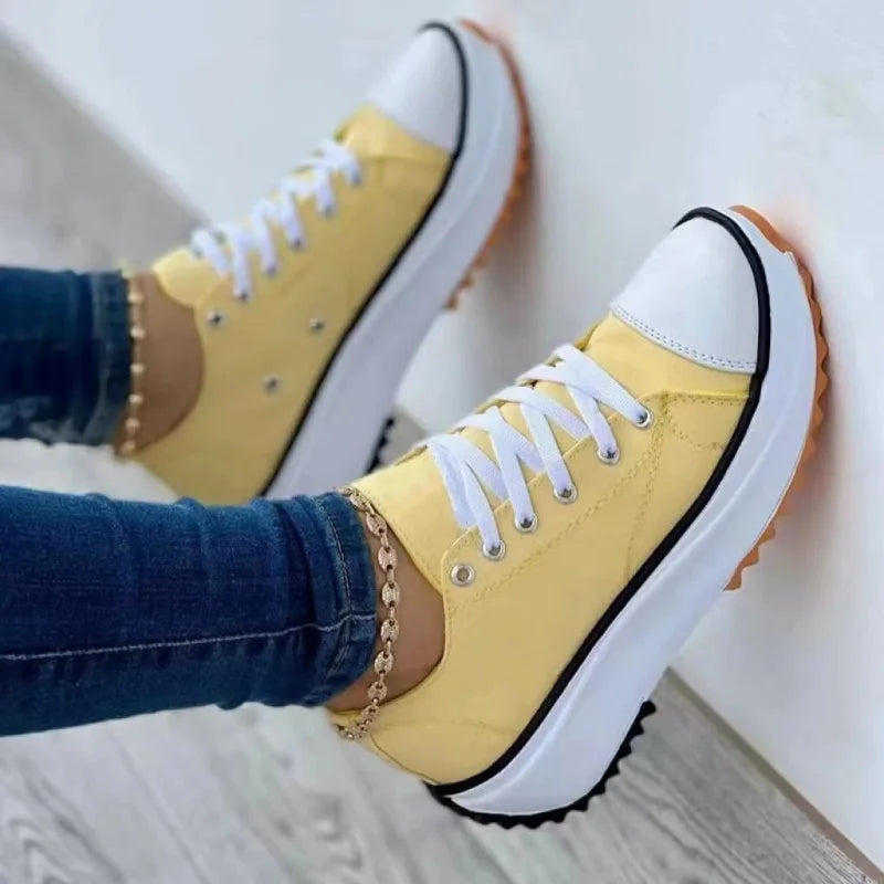 creamtopmallNew Spring autumn Women Sneakers Platform Shoes Female Lace-Up Casual Canvas Shoes Ladies Running Sports Shoes Woman trainer 43