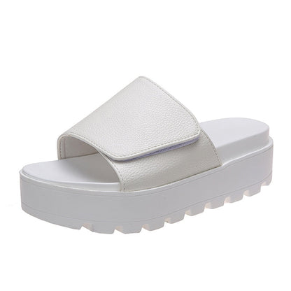 creamtopmall Black PU Leather Platform Slippers Women Plus Size 43 Thick Soled Sandals Woman 2023 Summer Non-slip Slides Shoes Female