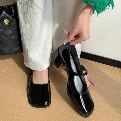 Back to school 2023 new spring women pumps natural leather 22-24.5cm length cowhide+sheepskin full leather square toe Buckle Mary Jane shoes