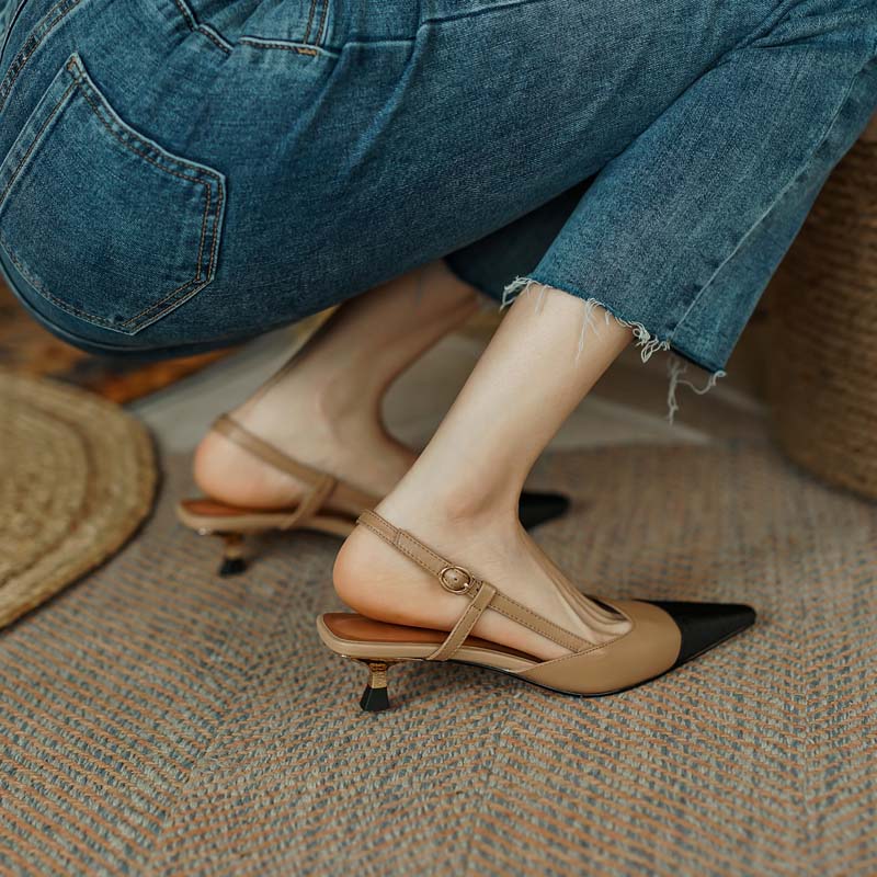 creamtopmall New Summer Women Slingback Sandals Pointed Toe Mid Heel Females Slippers Elegant Cozy Vintage Girl Office Banquet Footwear