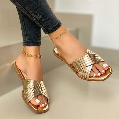 creamtopmall  New Metal Cross Fashion Ladies Slippers Women Luxury Sandals Women Designers Outdoor Sports Beach Sports Comfort Shoes