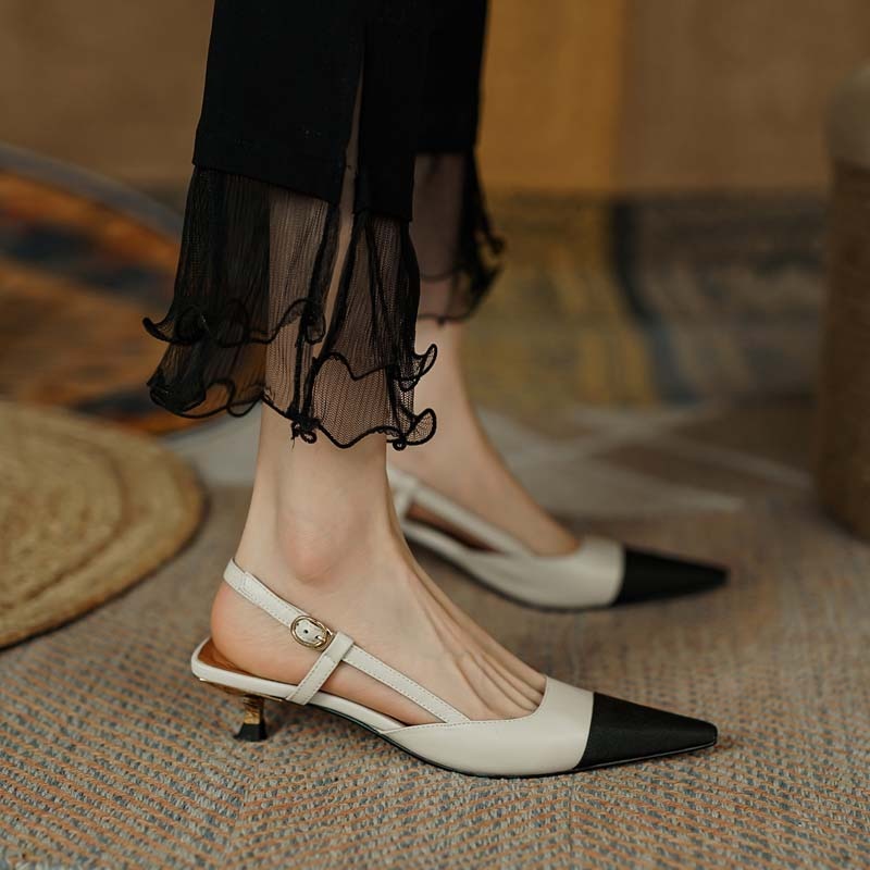 creamtopmall New Summer Women Slingback Sandals Pointed Toe Mid Heel Females Slippers Elegant Cozy Vintage Girl Office Banquet Footwear