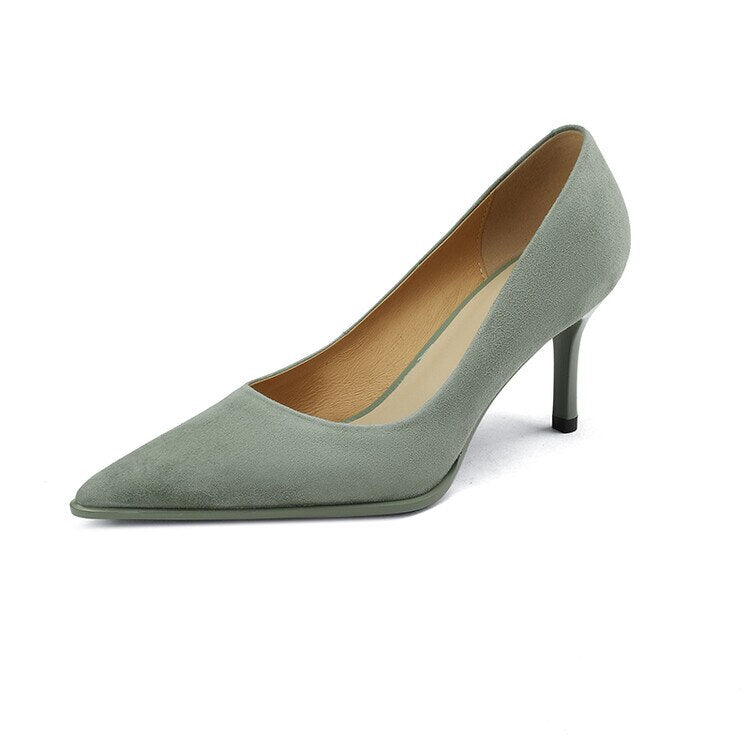 creamtopmall NEW Spring Women Shoes Pointed Toe Thin Heel Pumps for Women Sheep Suede High Heels Green Women Stiletto Heels zapatos de mujer