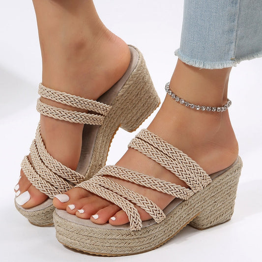 creamtopmall Weaving Wedge Heel Sandals for Women Summer  Espadrilles Platform Slippers Woman Thick Bottom Non Slip Beach Sandalias Mujer