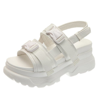 creamtopmall White Chunky Platform Sandals Women Summer 2023 Thick Bottom Non Slip Beach Shoes Woman Fashion Buckle Sports Sandals Plus Size