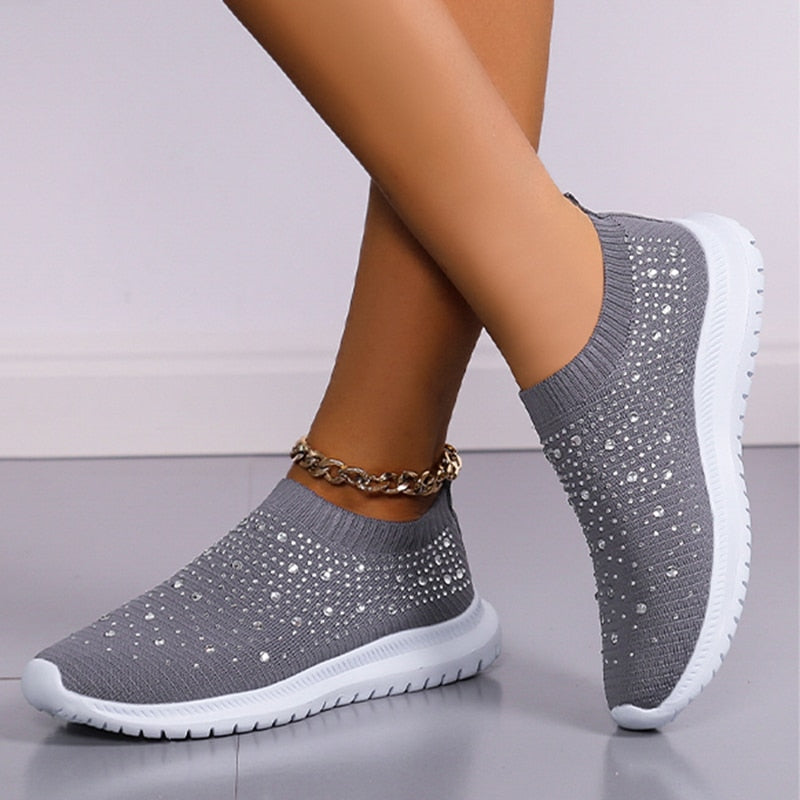 Antmvs Shining Crystal Flats Shoes for Women Plus Size Breathable Mesh White Sneakers Woman  Spring Summer Soft Sole Sports Shoes