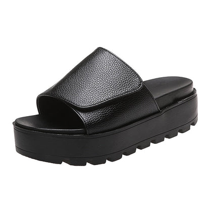 Antmvs Black PU Leather Platform Slippers Women Plus Size 43 Thick Soled Sandals Woman  Summer Non-slip Slides Shoes Female