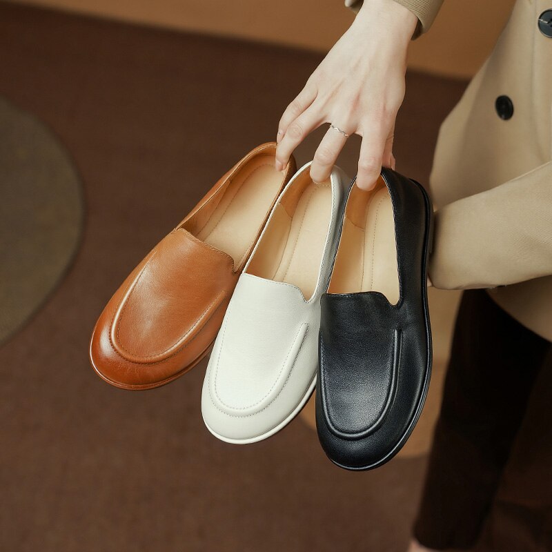 Antmvs  new Women pumps natural leather 22-25cm cowhide+pigskin full leather round toe soft leather brush off Vintage women shoes