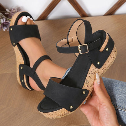 creamtopmall Thick Sole Wedge Heel Sandals for Women Summer 2023 Chunky Platform Sandles Woman Big Size Ankle Strap Gladiator Sandalias Mujer